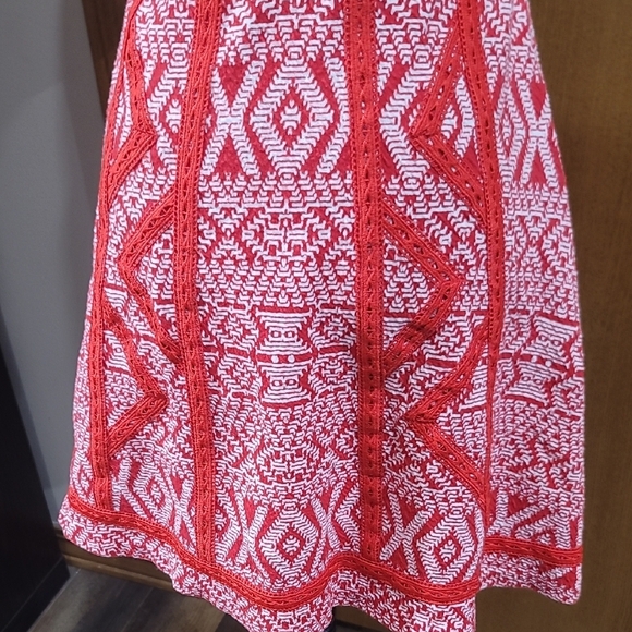 Maeve Anthropologie Vibrant Red and White Geometric Mini Dress - Picture 5 of 9